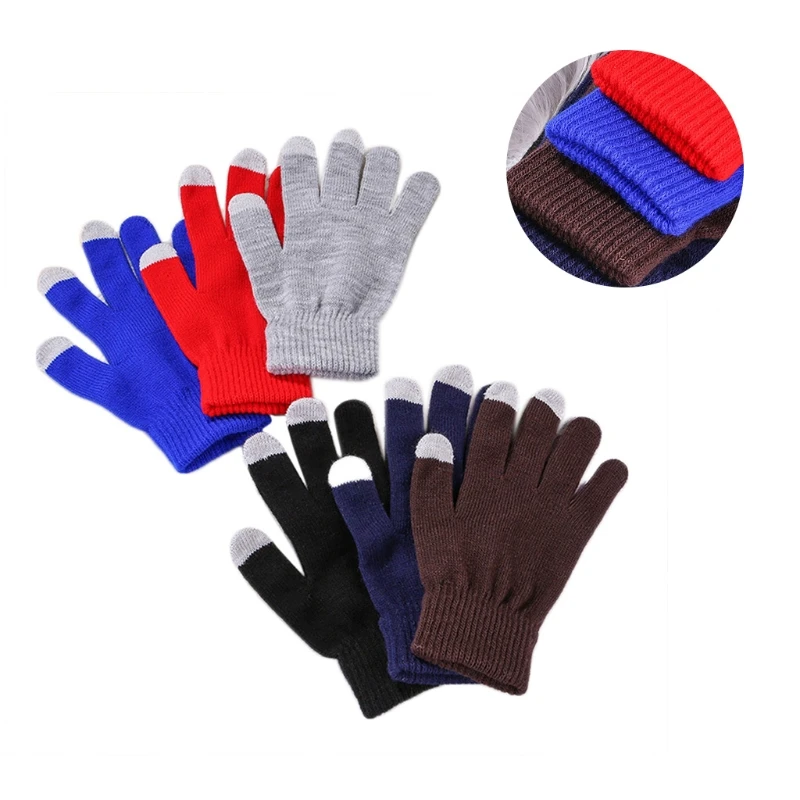

6 Pairs Unisex Thick Knit Touch Screen Gloves Solid Color Warm Texting Mittens LX9E