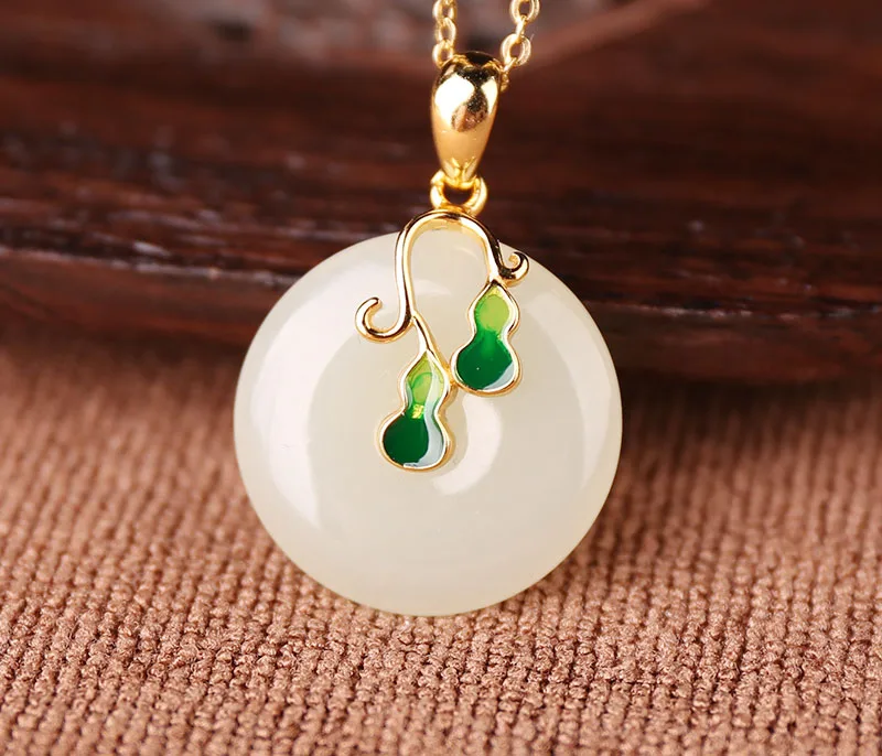 Натуральный нефритовый Женский Золотой инкрустированный нефрит и тианью белый