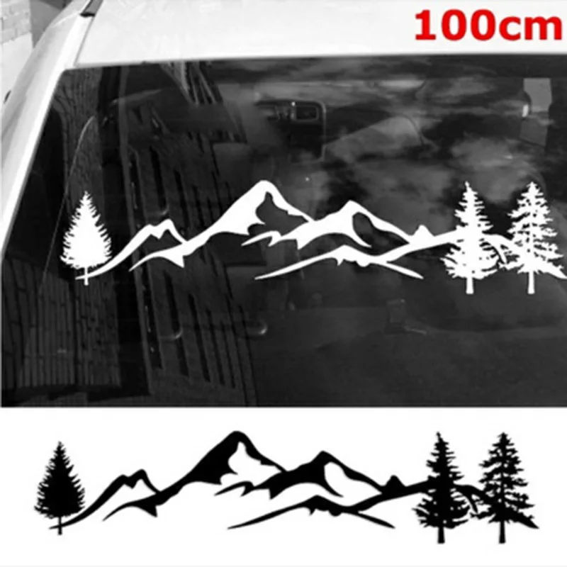 

100cm Black/White Tree Mountain Car Decor PET Forest Sticker Auto Decal For SUV RV Camper Offroad Car Styling