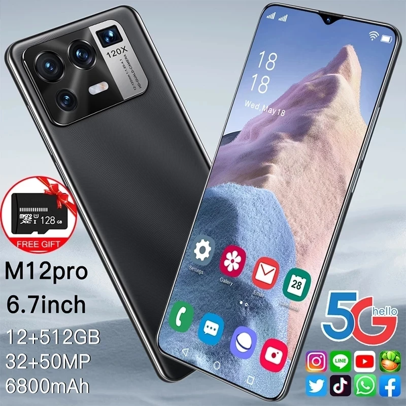 Xiao-tel&eacute;fono inteligente M12 Pro versi&oacute;n Global, dispositivo m&oacute;vil de 16GB, 512GB, 6800mAh, 5G, 6,7 pulgadas, con identificaci&oacute;n facial, 10 n&uacute;cleos, red 4G LTE-0