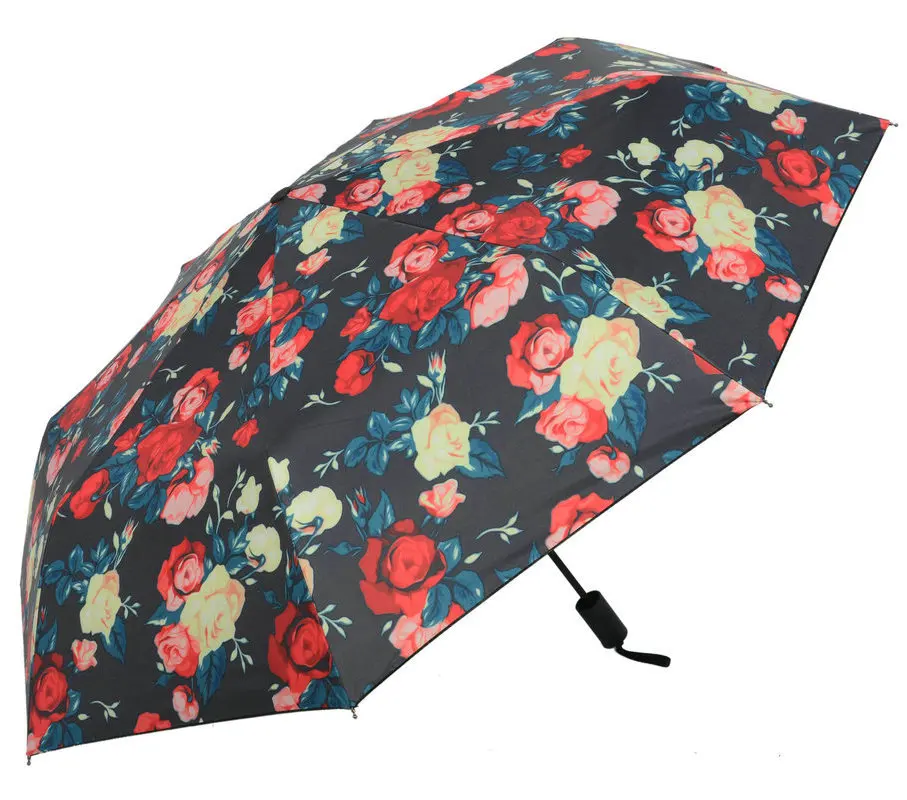Зонт от солнца и дождя для женщин складывается в три раза с черным покрытием