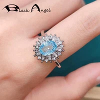 black angel 925 silver inlaid shiny imitation paraiba ring luxury blue gemstone cz for women bride party wedding jewelry gifts