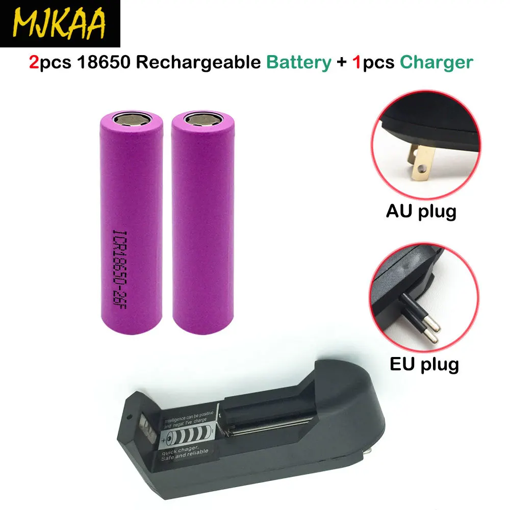 MJKAA аккумулятор 18650 3 7 V Перезаряжаемый литий ионный 2600 mHA + зарядное устройство с