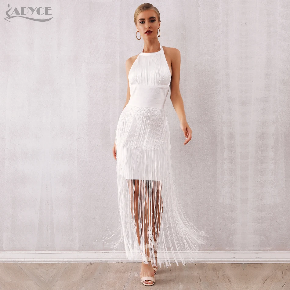 Женское Бандажное платье с бахромой Adyce белое Черное вечернее в стиле