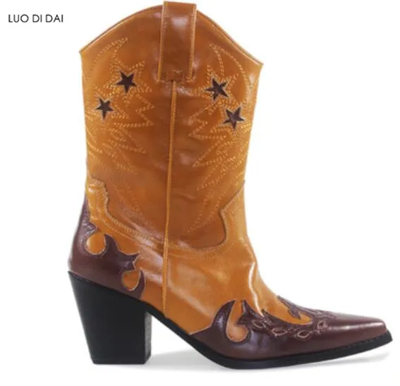 Женские ботильоны на массивном каблуке разноцветные вечерние с острым носком