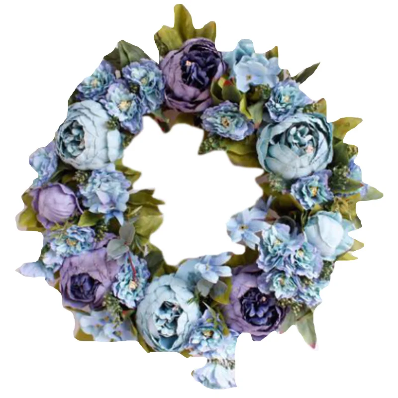 

Simulation Peony Wreath Rattan Round Garland Decoration Wall Hanging
