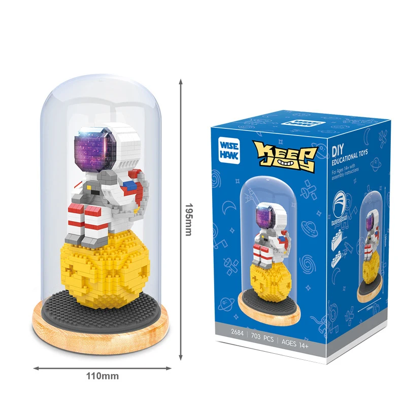 

Cartoon Astronaut Building Blocks With Light 3D Model Bricks Small Particles Creative Puzzle Assembly Toys For Boys Kids Gifts