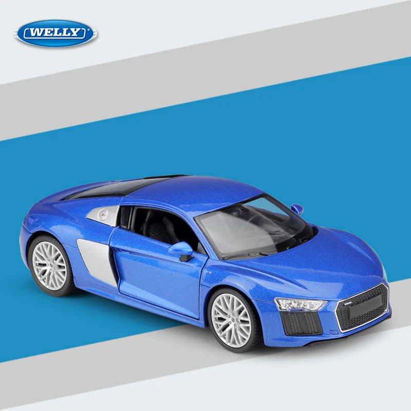 Модель автомобиля WELLY 1:24 AUDI R8 из сплава литая матовая черная для детей подарок на