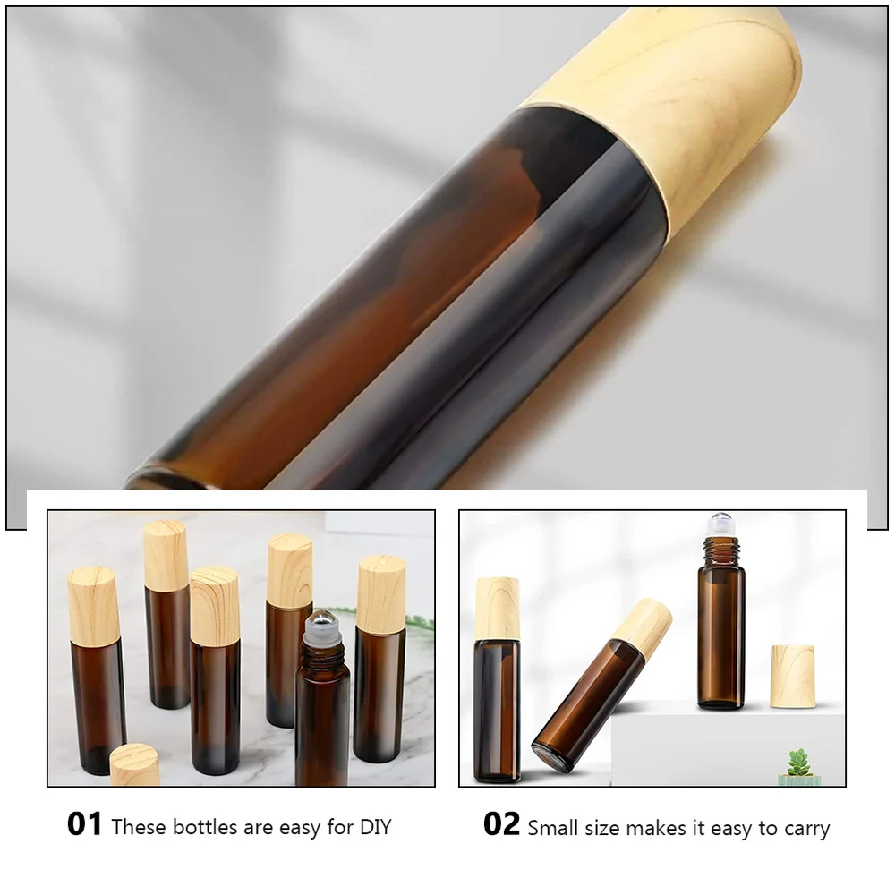 

10Pcs Steel Essential Oil Bottle Thicken Glass Roller Bottle Brown
