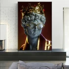 Золотая скульптура, эстетический постер и принты, статуя Давида с короной, холст, живопись на прихожей, настенные картины для декора комнаты