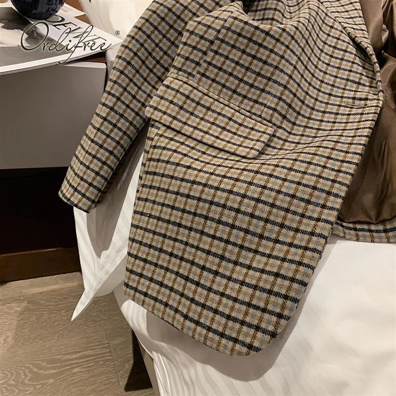 

Ordifree 2021 Autumn Women Plaid Blazer Single Button Casual Fashion Coat Outwear Female Suit Jacket