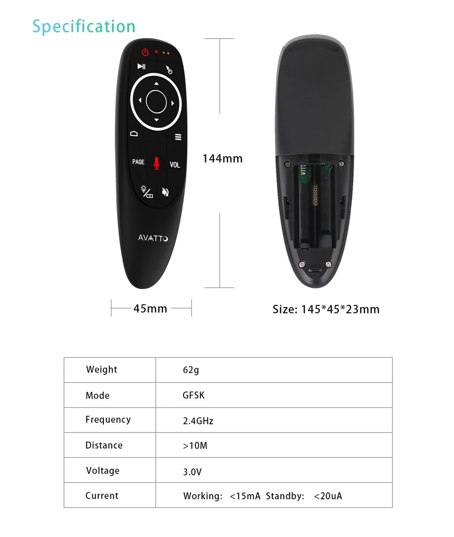 AVATTO освещенная контржурным светом G10 голосового Air Мышь с 2,4 GWireless 6-осевым гироскопом микрофон ИК-пульт дистанционного управления Управление для Android tv Box, ноутбук, компьютер