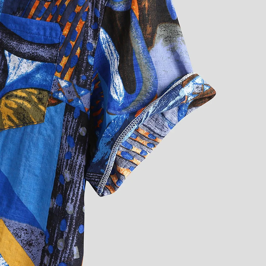 Мужская винтажная рубашка с принтом свободная повседневная на пуговицах