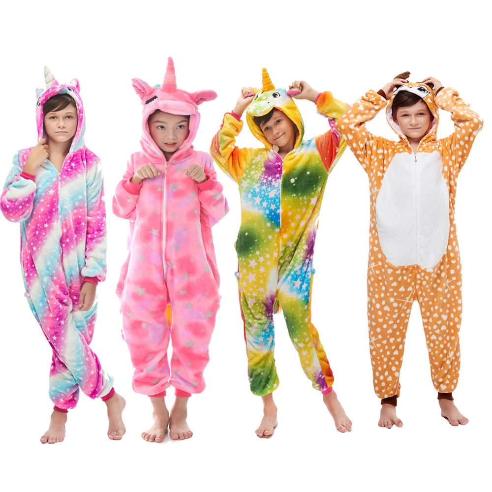 Фланелевые кигуруми Комбинезоны для детей пижамы зимние комбинезон с единорогом