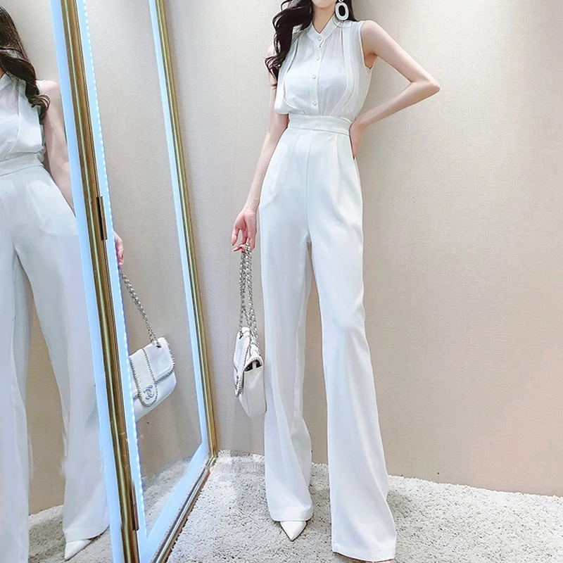 

Elegant Slim Sleeveless Women's Jumpsuits 2021 Office Lady Korean Fashion One Piece Jumpsuit Casual Short Sleeve Female Clothes