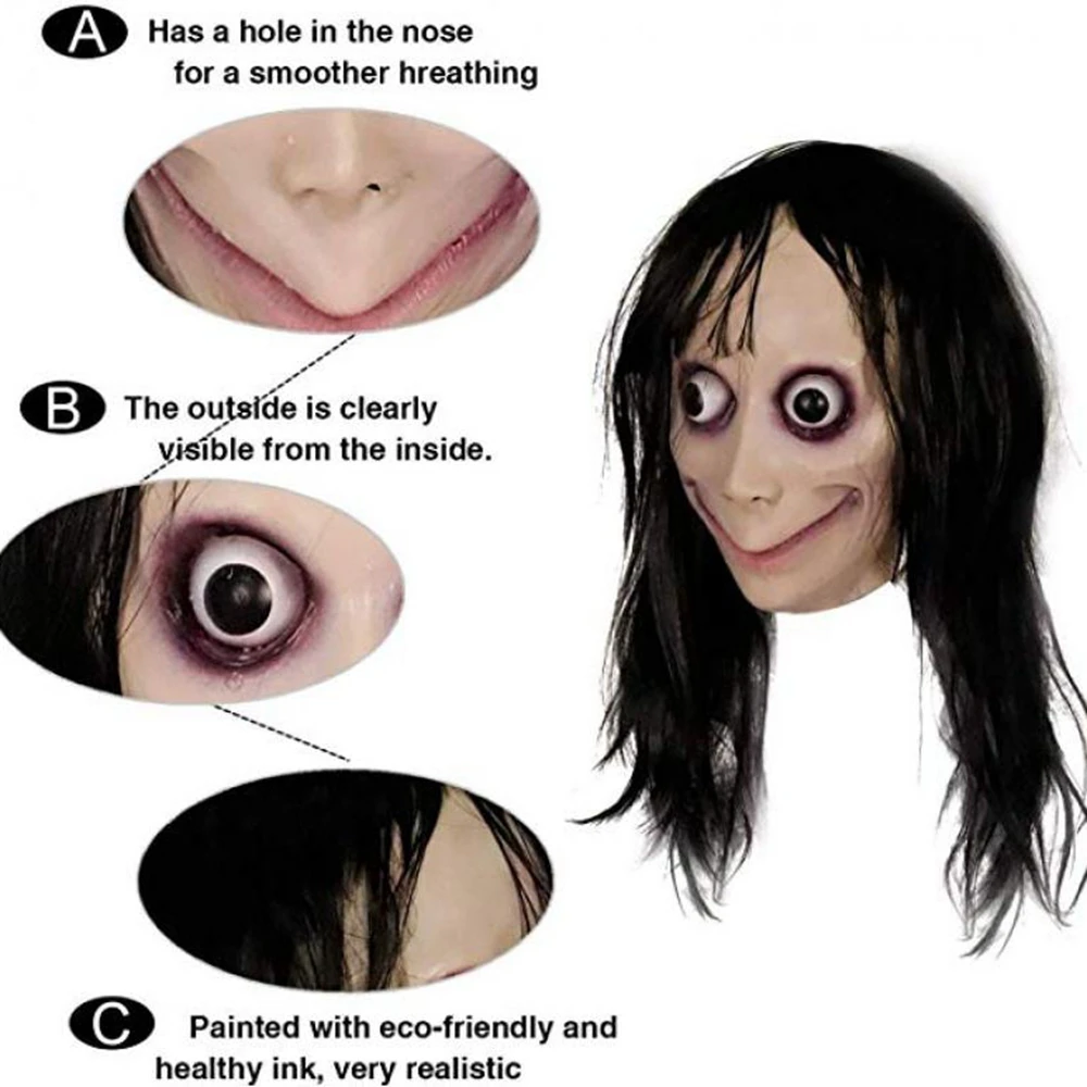 Новый Хэллоуин Момо жуткая Маска Из Латекса страшно с длинными волосами