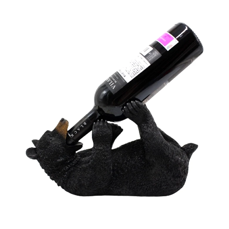 Черный фигурка медведя винный держатель Декоративные смолы медведь для бутылок