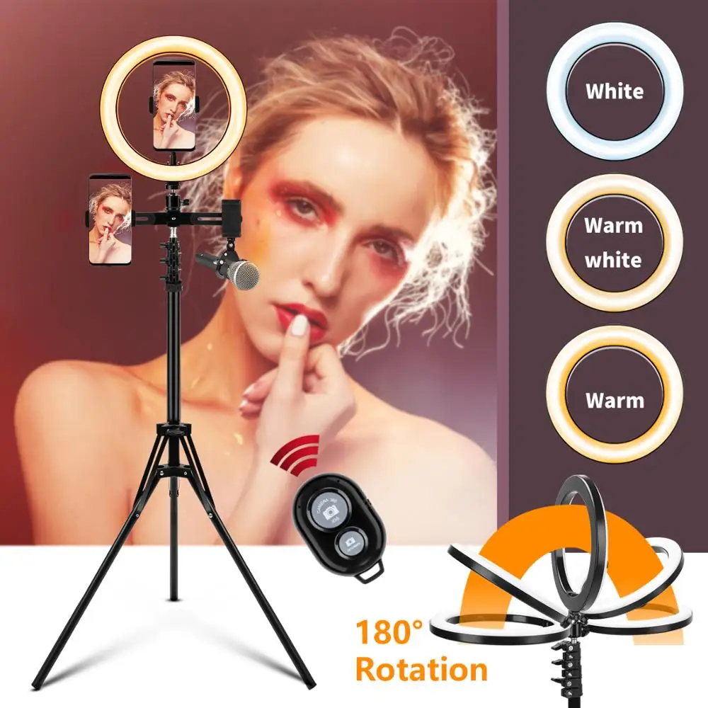 10 2 дюймов селфи светильник светодиодный кольцевой с штатив держателем для