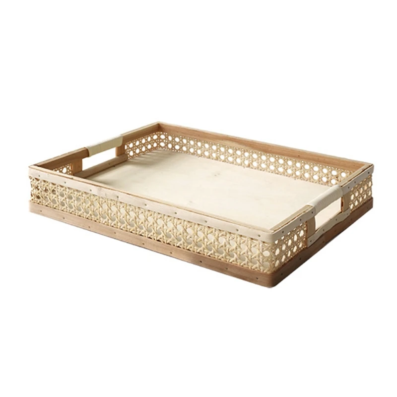 

Hand-woven Rattan Desktop Storage Basket Creative Organizer Plate Food Serving 94PF