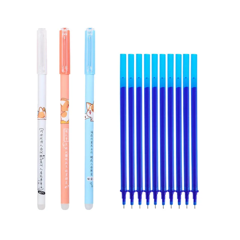 

3+10Pcs/lot 0.5mm Erasable Washable Pen Refill Rod for Handle Blue Ink Gel Pen School Office Writing Supplies Stationery