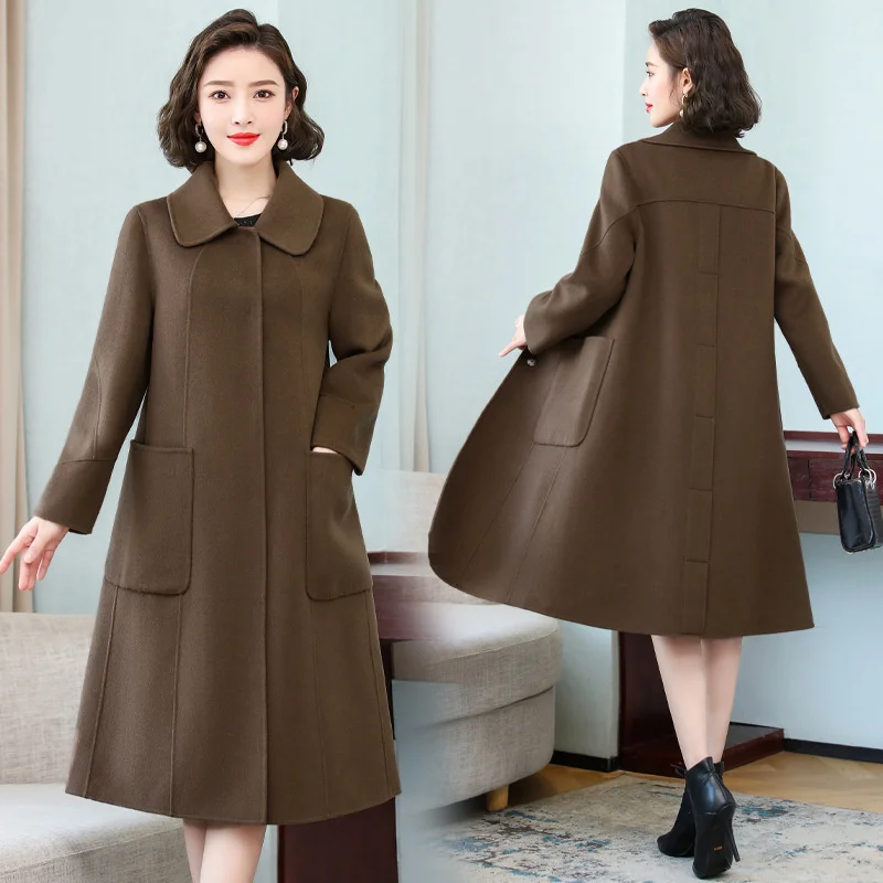 

Женское двухстороннее кашемировое пальто без рукавов, свободное шерстяное твидовое пальто средней длины в стиле Хепберн, Осень-зима 2021