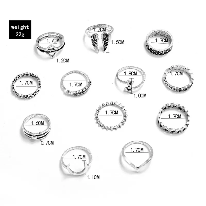 BUTEELUVV этнические 12 шт./компл. ретро крылья полые кольца сердца для женщин костяшки