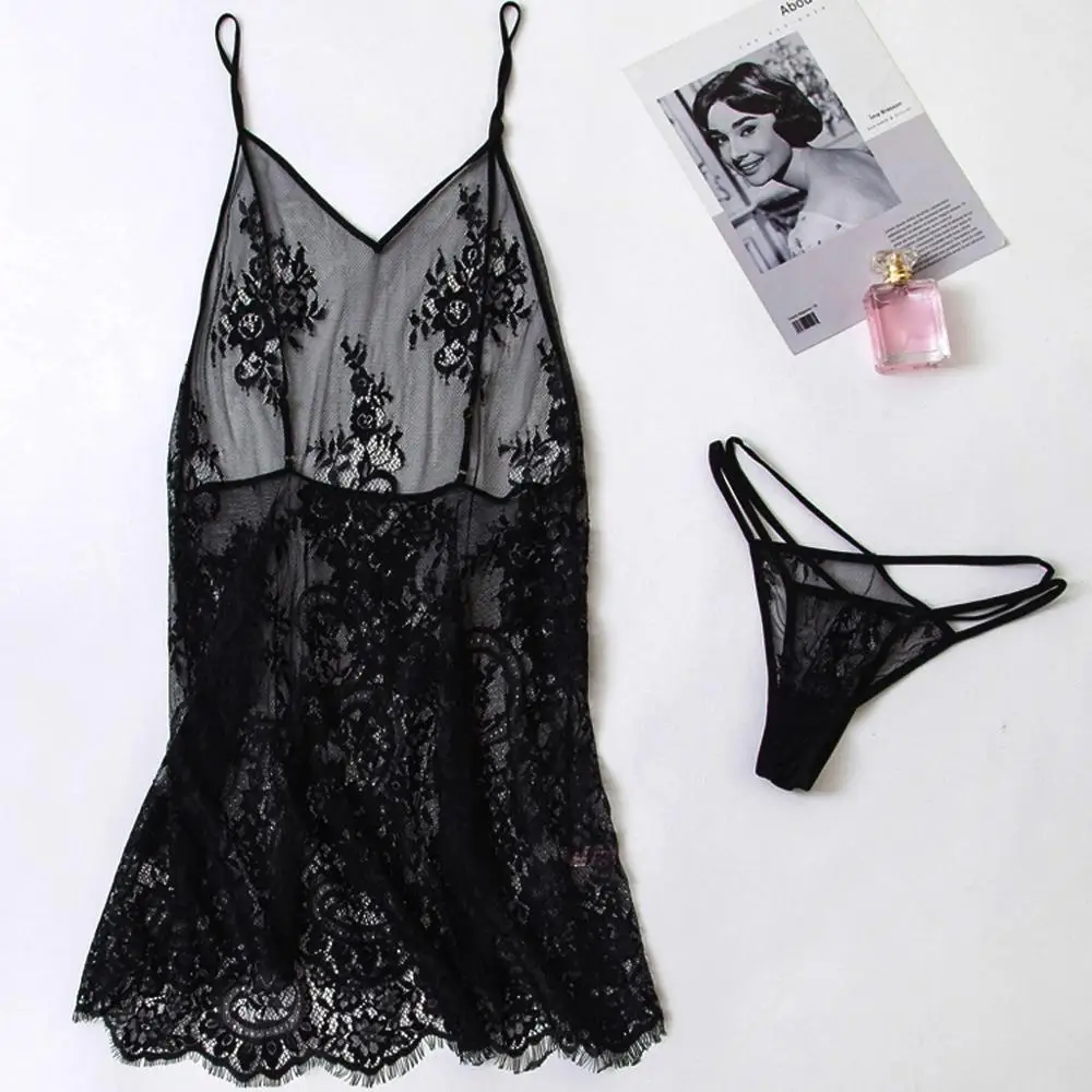 Соблазнительная Прозрачная кружевная ночная рубашка модная женская сетчатая