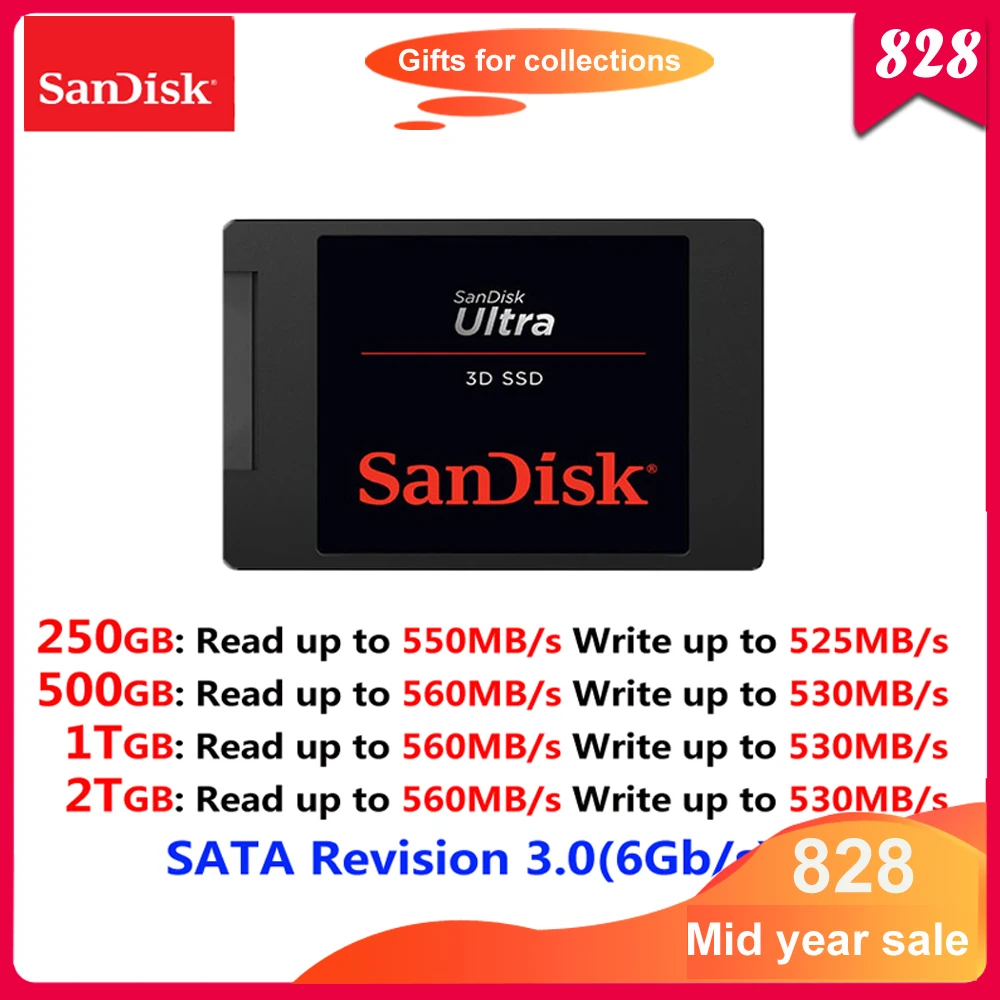 Внутренний твердотельный накопитель Sandisk ULTRA 3D 250 ГБ 500 Гб ТБ 2 560MBS жесткий диск SATA