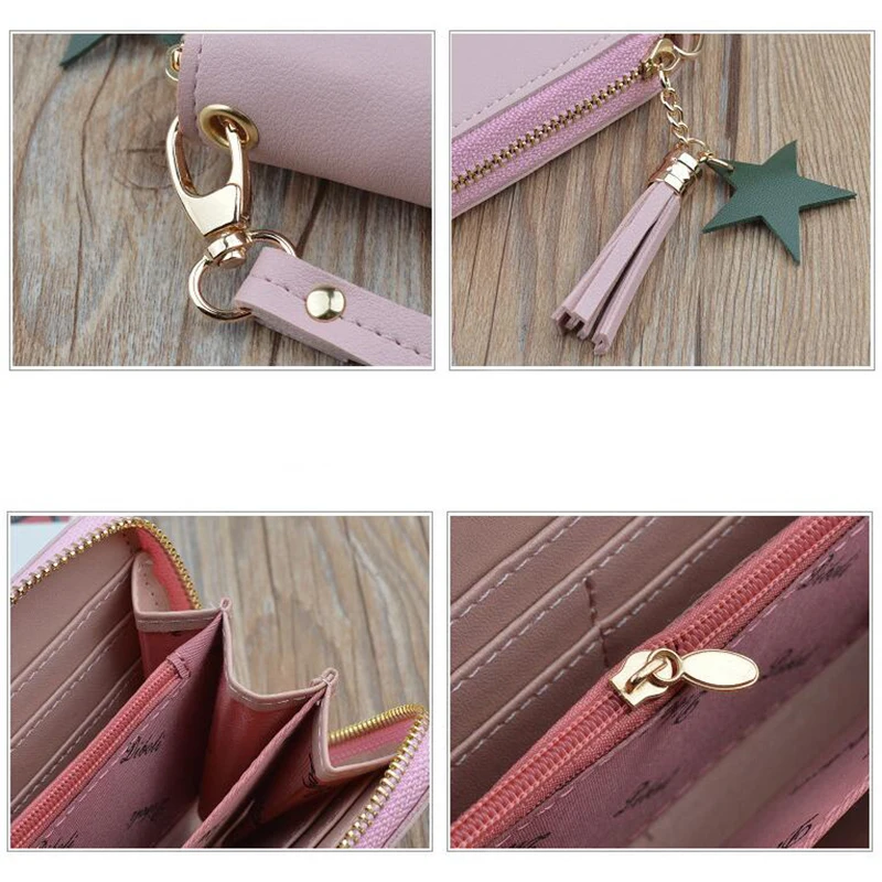 

Contrast color splice Wrist Girl Wallet letter Women Long Wallet fashion students purse notecase Female phone clutch Wallet Lady