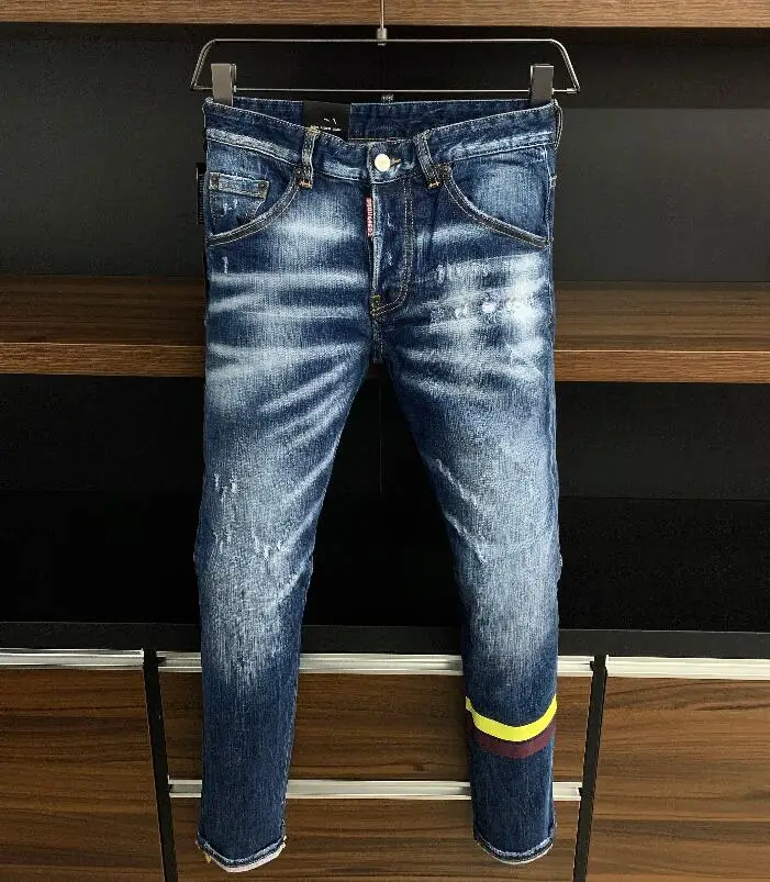 

luxury dsquared2 men's printed jeans men's punk pants skinny hip-hop pants 28-38