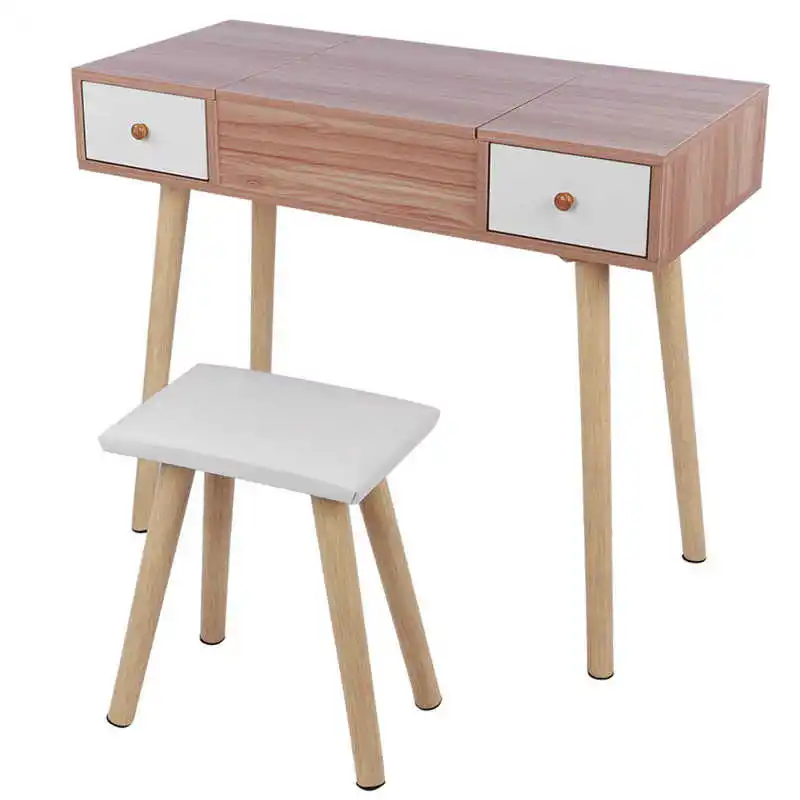 Деревянный туалетный столик TOPINCN из сосны набор табуретов макияжный с ящиками и
