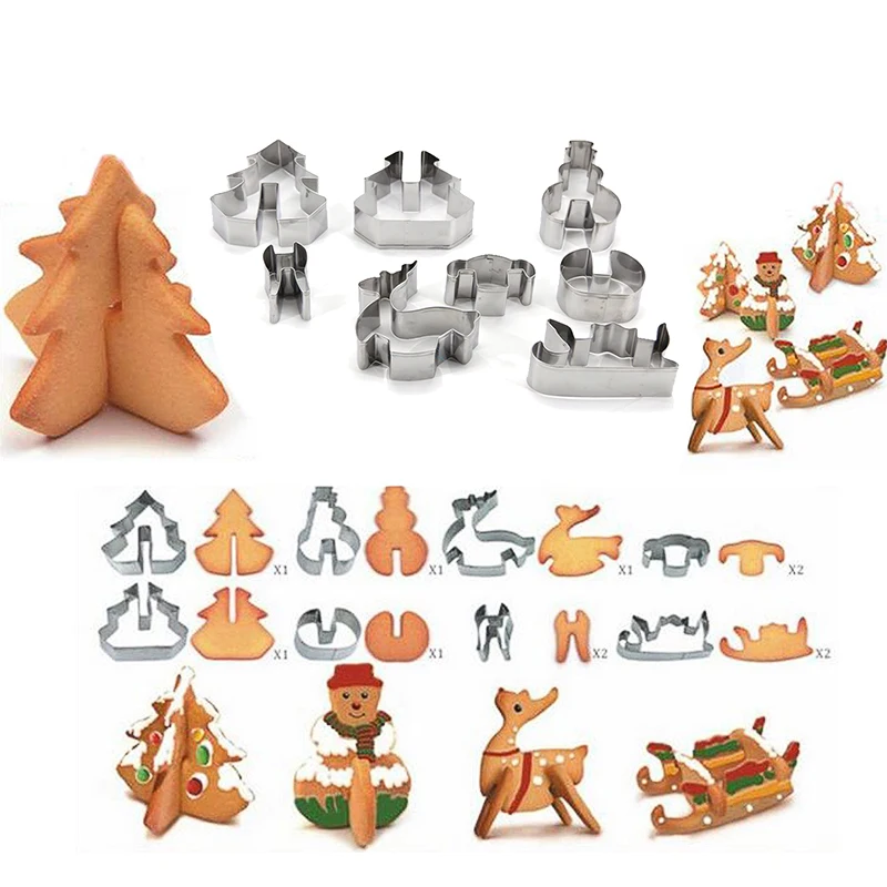 8 шт. рождественский сценарий для нарезки печенья в виде 3D Нержавеющая сталь