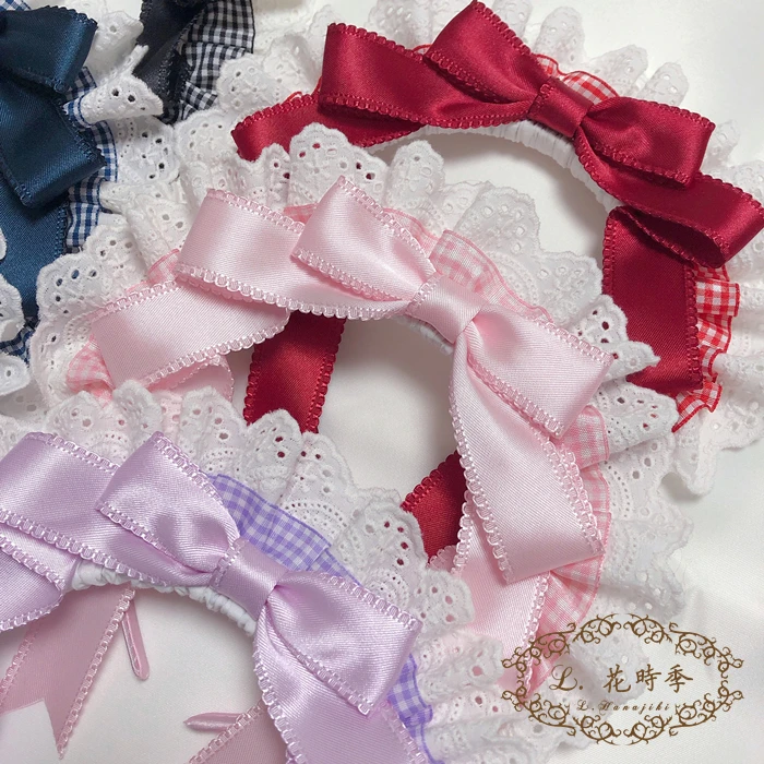 

Maid Headwear Cosplay Soft Girl KC Cute Bow Plaid Lace Headband Sweet Lolita Vinatge Handmade Hair Hoop Headdress Accessories