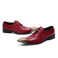 red patent leather mens shoes gold pointed toe lace up derby oxford formal shoes large size 37 46