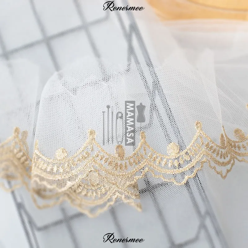 1 ярд золотая нить сетка вышивка кружевная ткань кружевные планки DIY ручной