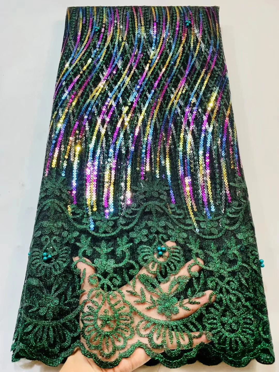 

2021High Quality Classic Embroidery Sequins Gold Luxury African Tulle Sequins Lace Fabric For Party Dress NN566-h