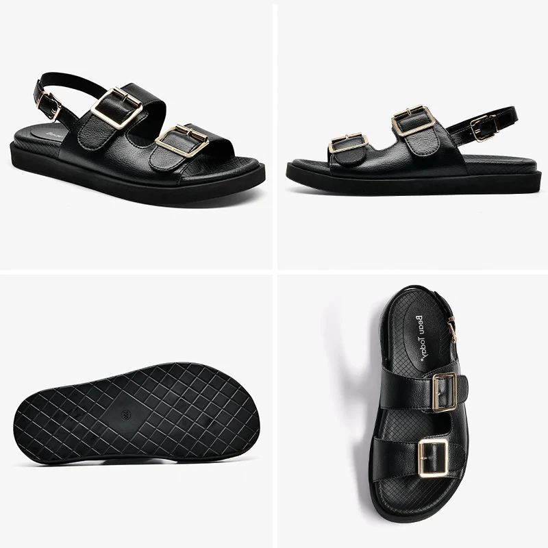 

Cowhide Ankle Strap Strap Sandals Ladies Leather Summer Beach Ladies Low Heels Handmade