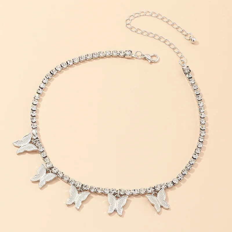 

Kasajewel Gold Silver Color Butterfly Pendant Necklace Female Shiny Crystal Clavicle Chain Fashion New Design Jewelry Party Gift