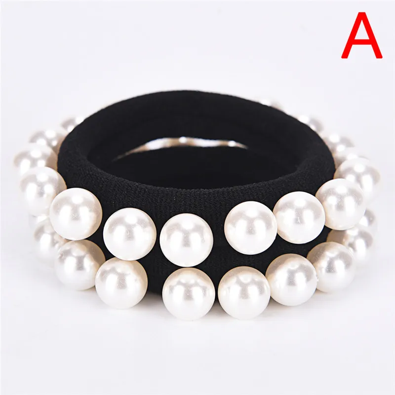 Модная одежда для девочек Эластичная повязка волос с жемчугом Черной шерстью