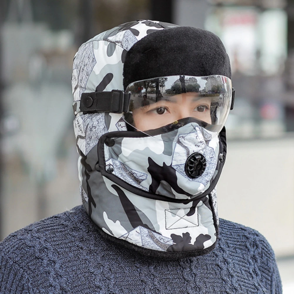 

Outdoor Casual Russian Hat Trapper Bomber Warm Trooper Ear Flaps Winter Ski Windproof Lei Feng Cap With Anti Fuzzy Glasse