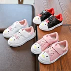 Кроссовки спортивные для девочек, повседневные холщовые кеды на плоской подошве, с бантиком, с мультяшным рисунком, белые