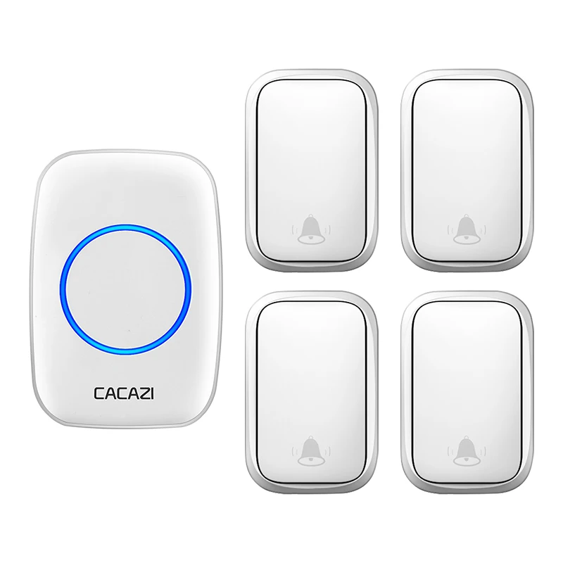 4 button 1 receiver CACAZI беспроводной без батареи требуется дверной звонок с автономным питанием 3 передатчика США ЕС Великобритании AU Plug 1 приемник Умный домашний звонок - Цвет: 4 button 1 receiver