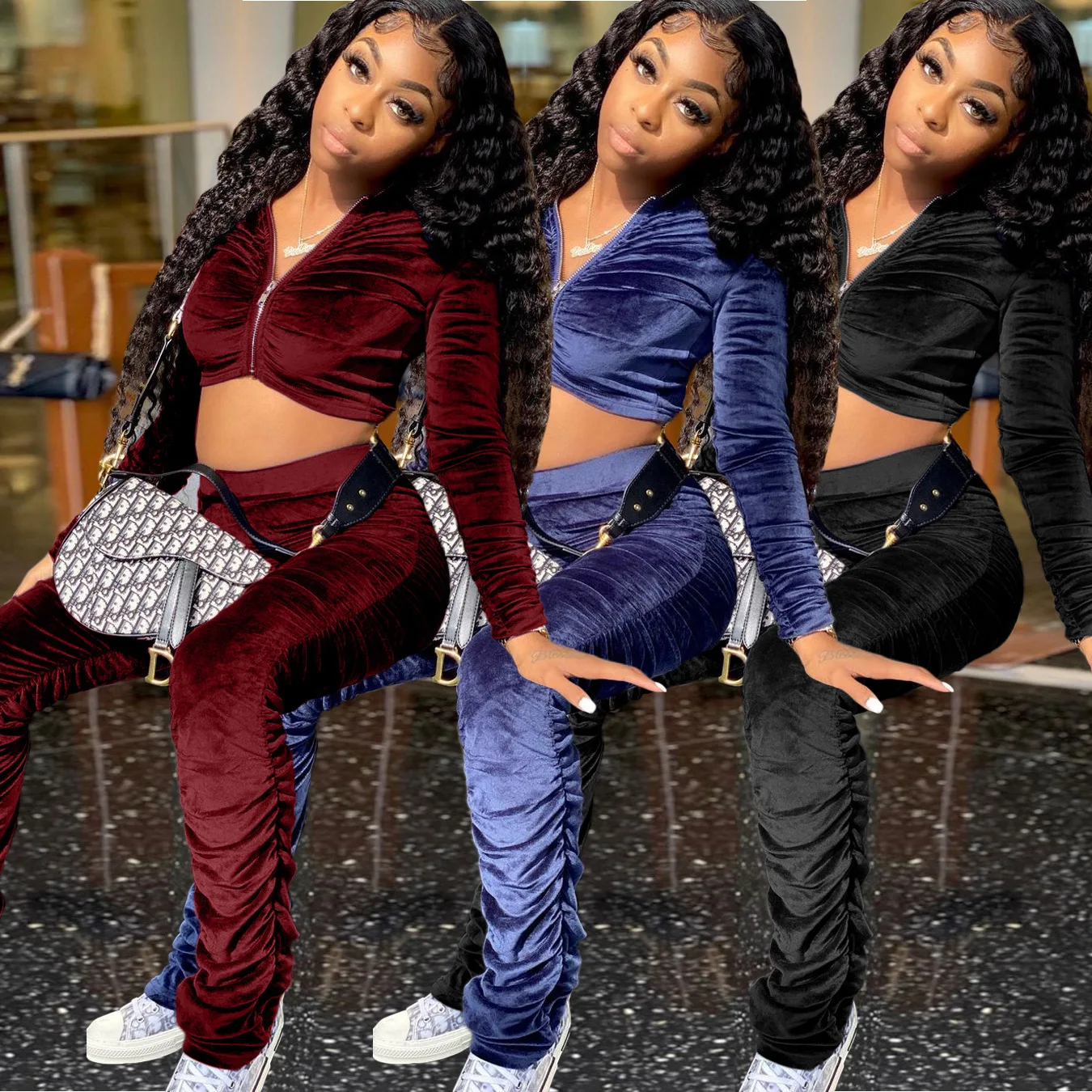 

Juicy Tracksuit Coutoure Women Velvet Tracksuit Two Piece Pants Sets Plus Size Loose Hoodie Pant Suits Fall