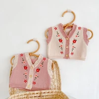 2022 new baby girl knit vest sleeveless sweater flower embroidery cute girls knitted cardigan fashion infant casual sweater vest