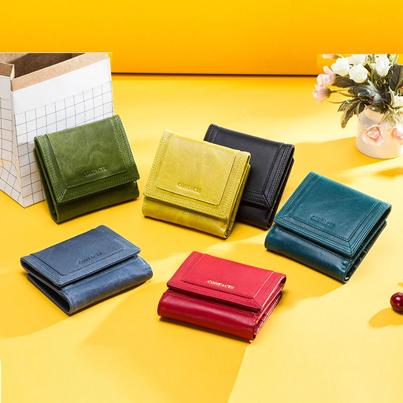 Свяжитесь с натуральная модный кожаный бумажник Женские портмоне маленький
