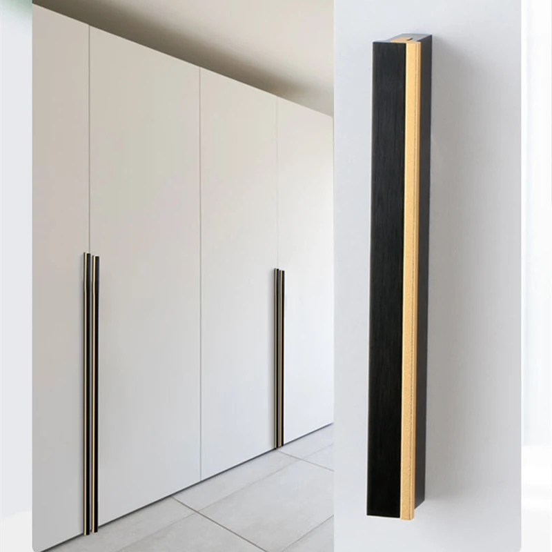 

New Aluminum Alloy Extension Handles Pull Cabinet Drawer Knobs Black Gold T Type Cupboard Handles Drawer Pulls Bedroom Decor