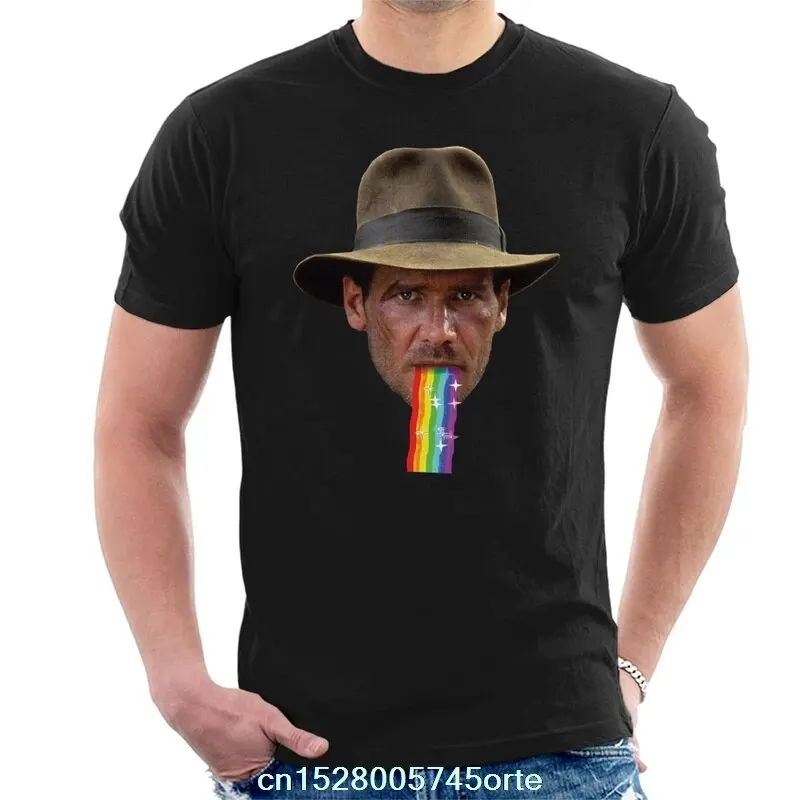 С принтом camiseta Индиана Джонс рвота Радуга Snapchat фильтр Мужская футболка 100% хлопок