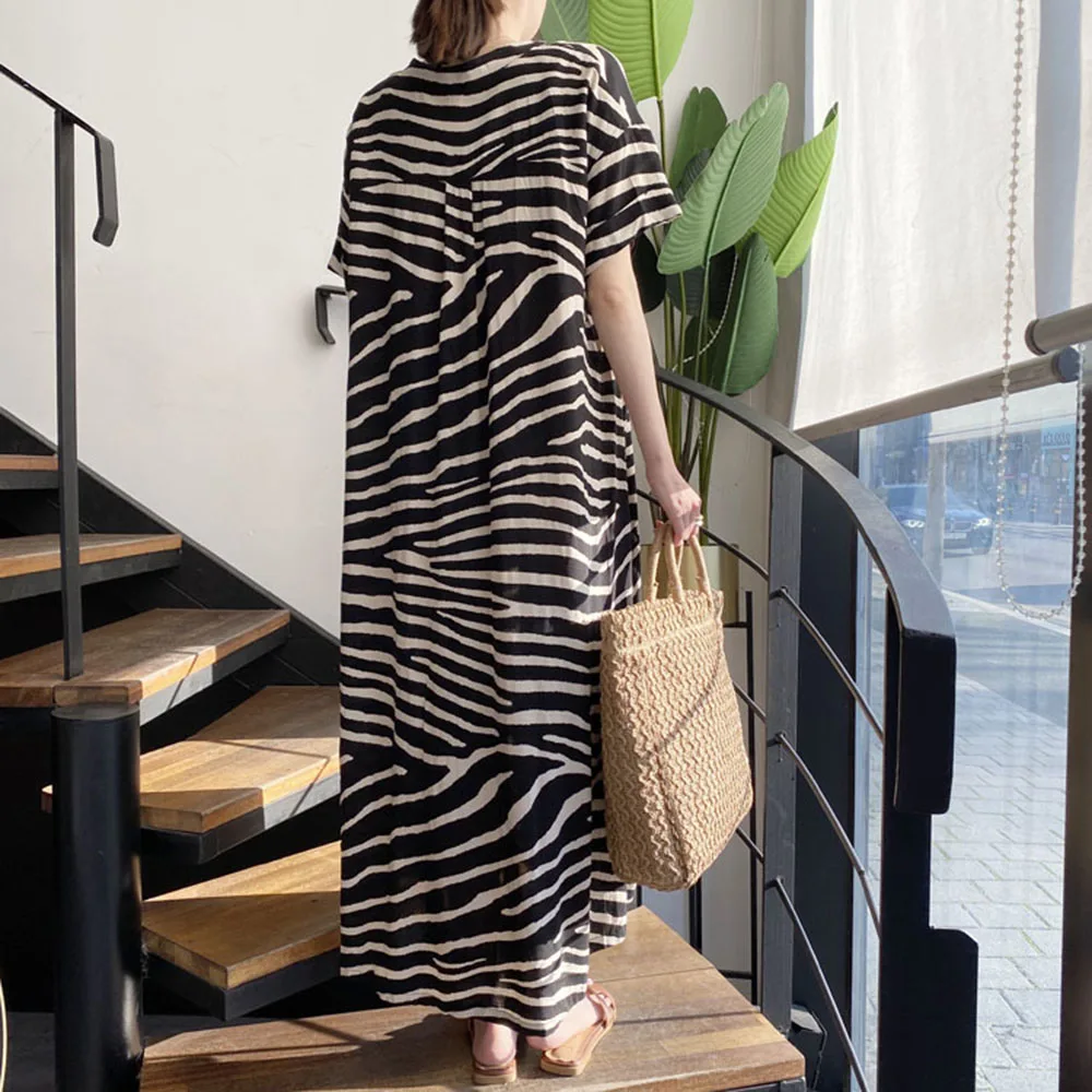 

Japanese Style Korean Fashion 2021 Summer New Irregular Stripe Stripe Women's Dress Loose Casual Simple V-neck Summer