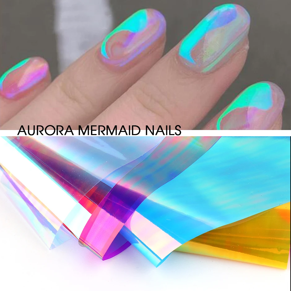 8pcs Aurora Irridescent Foil for Nails Broken Glass Ice Cube Design Luxury Nail Sticker Transfer Set Manicure GL1900-2 | Красота и