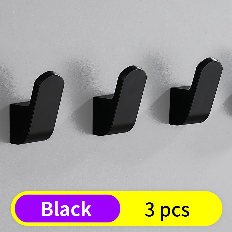 Black-3pcs Крючок для халата, черные крючки для ванной, для полотенец, сумка для ключей, вешалка для шляп, декоративные крючки для пальто, настенная вешалка для одежды, аксессуары для ванной комнаты - Цвет: Black-3pcs